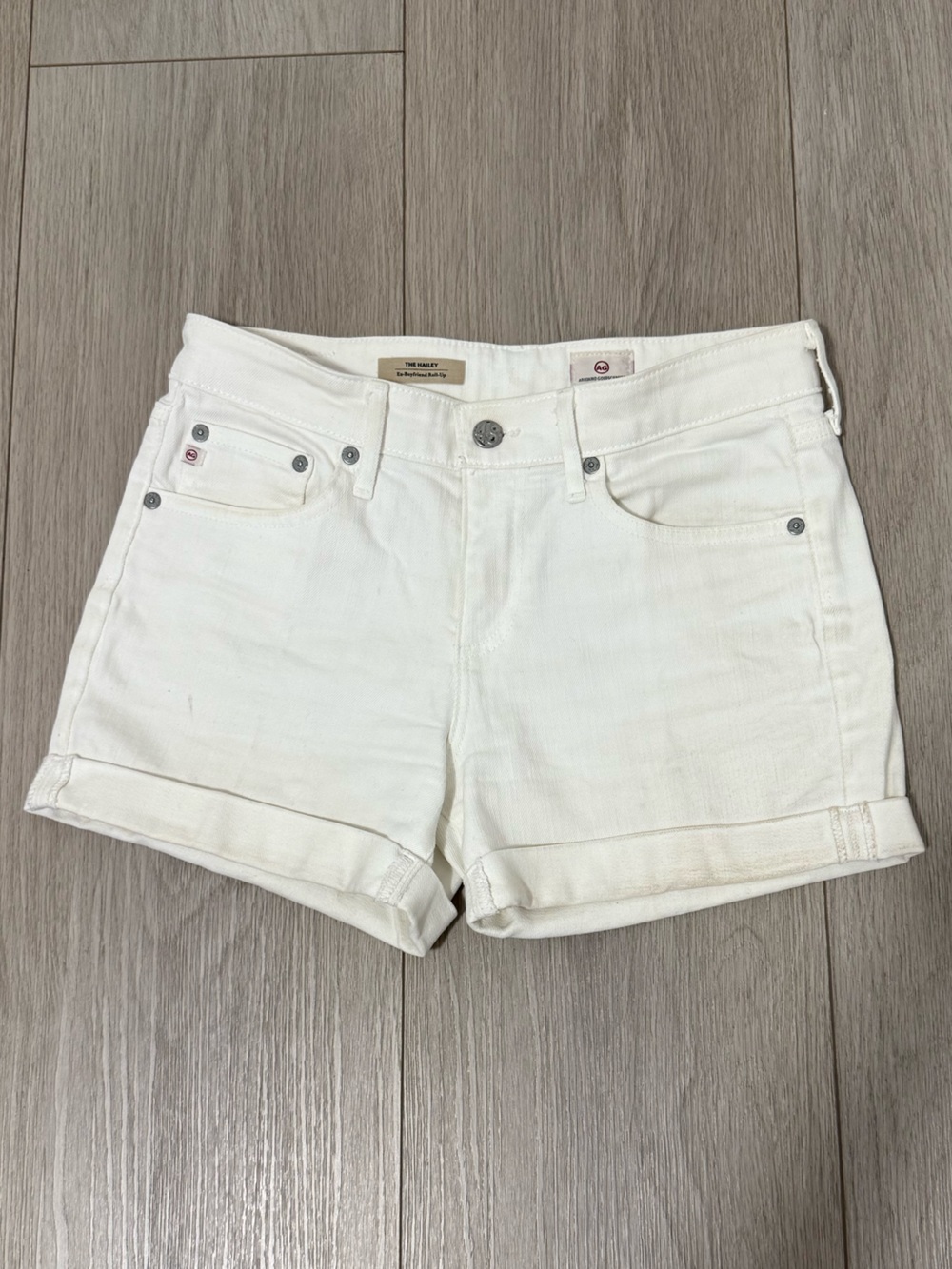 AG Adriano Goldschmied White Rolled-Hem Denim Shorts